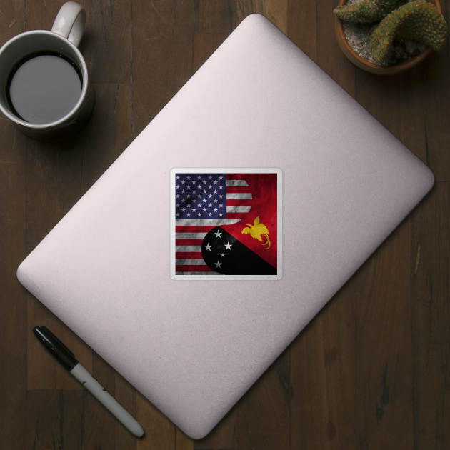 USA and Papua New Guinea Dual Flag Yin Yang Combination by Family Heritage Gifts